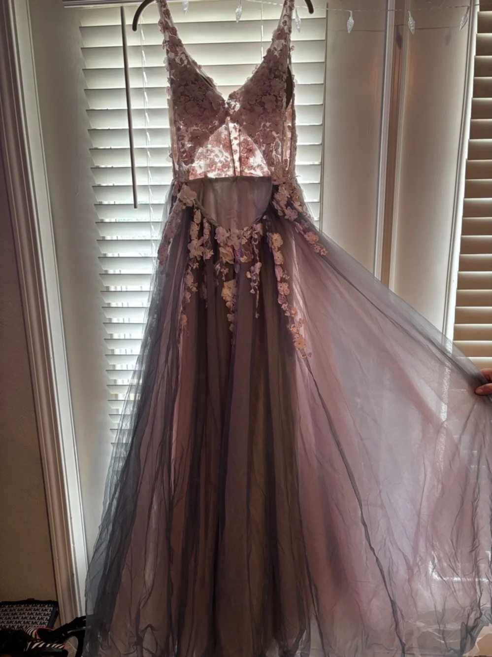 Elegant Floral Gown with Ombre Skirt with slit perfect for prom - Picture 5 of 8